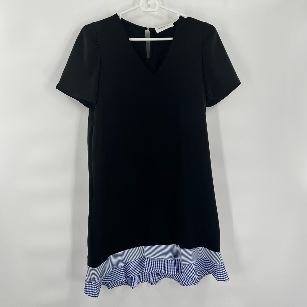 Goodnight Macaroon black sleeveless dress with plaid hem size M